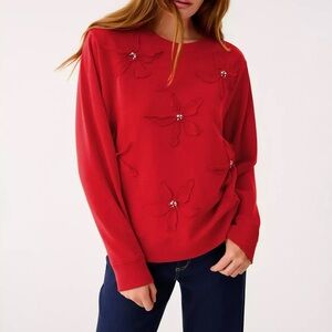 Brand New Lilly Pulitzer Ballad Cotton Sweatshirt Cranberry Red Poinsettia XL